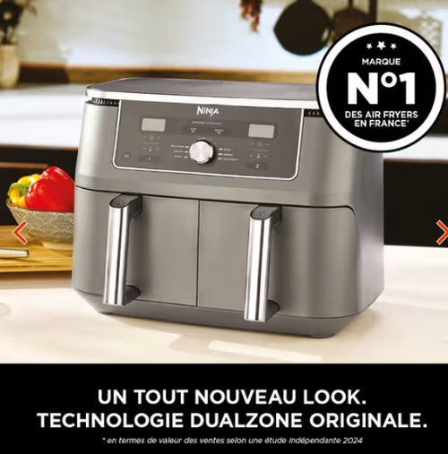 Air fryer Ninja double compartiment XL, 6-en-1, 9,5 L, Noir, DZ400EU avec thermosonde.