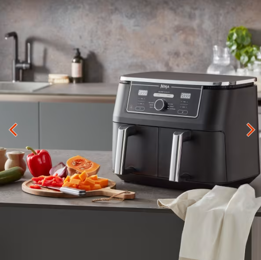 Air fryer Ninja double compartiment XL, 6-en-1, 9,5 L, Noir, DZ400EU avec thermosonde.